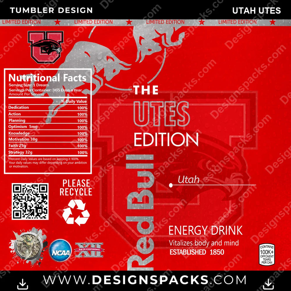 College Sport Red Bull Utah Utes NCAA College Sport Tumbler Digital Wrap Design Download