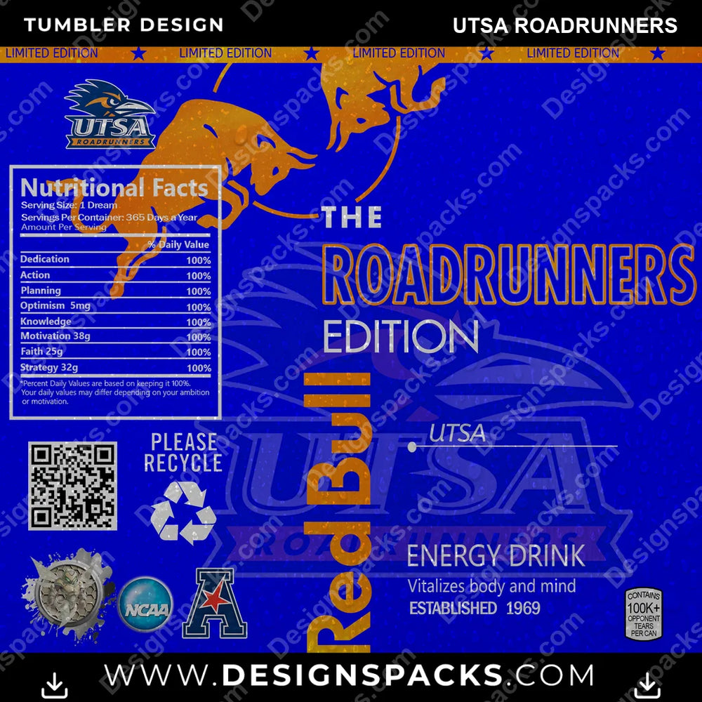 College Sport Red Bull UTSA Roadrunners NCAA College Sport Tumbler Digital Wrap Design Download