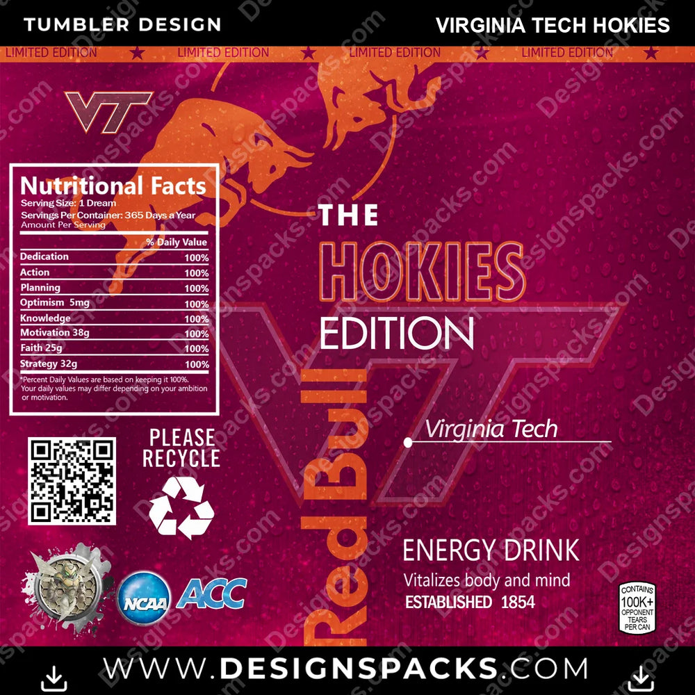College Sport Red Bull Virginia Tech Hokies NCAA College Sport Tumbler Digital Wrap Design Download
