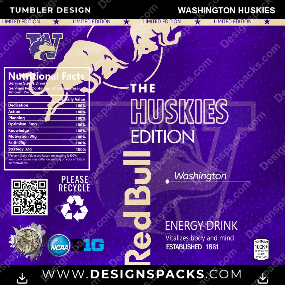 College Sport Red Bull Washington Huskies NCAA College Sport Tumbler Digital Wrap Design Download