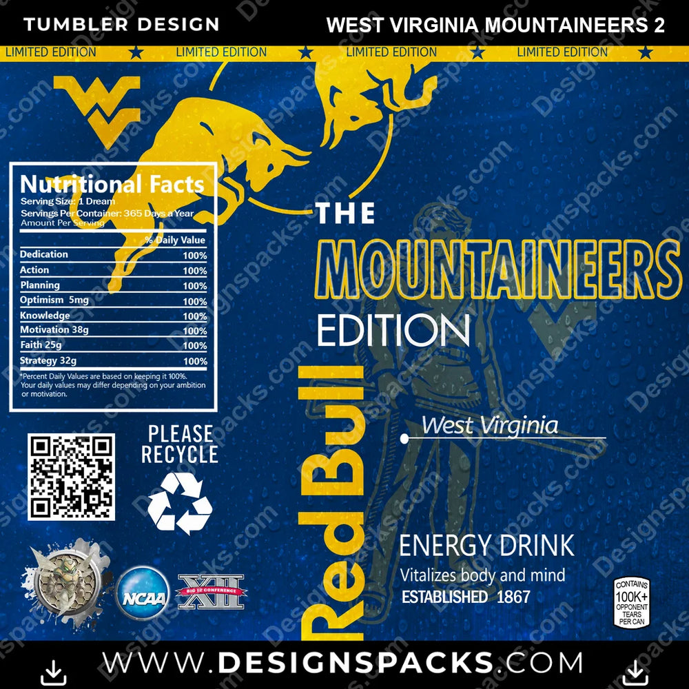 College Sport Red Bull West Virginia Mountaineers 2 NCAA College Sport Tumbler Digital Wrap Design Download