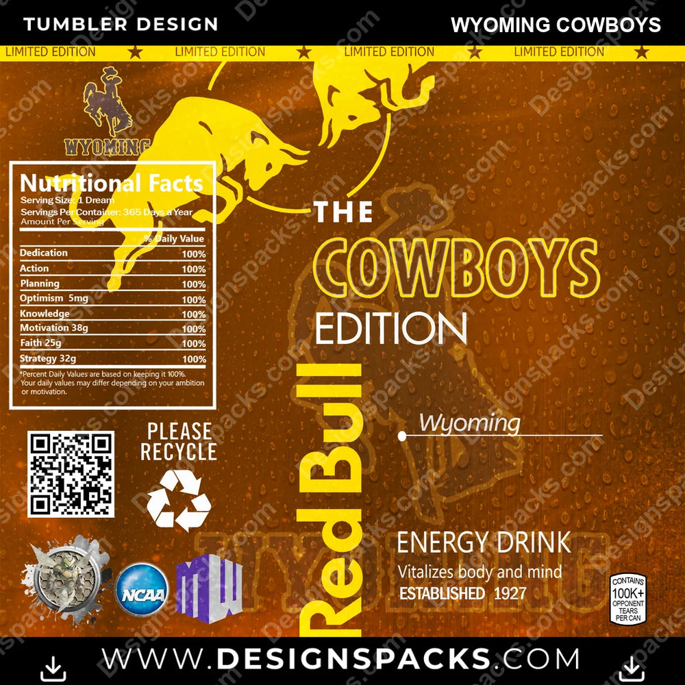 College Sport Red Bull Wyoming Cowboys NCAA College Sport Tumbler Digital Wrap Design Download