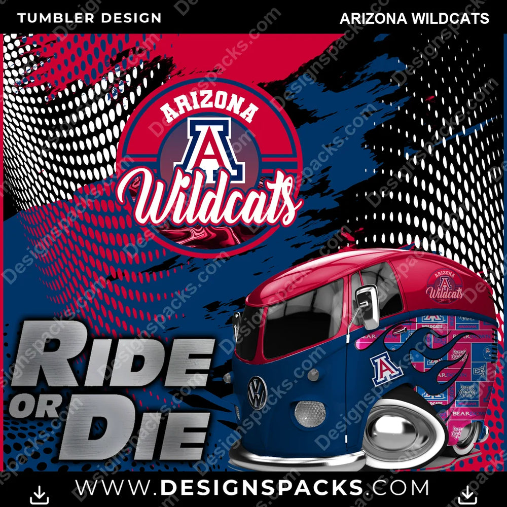 College Sport Ride or Die Arizona Wildcats NCAA College Sport Tumbler Digital Wrap Design Download