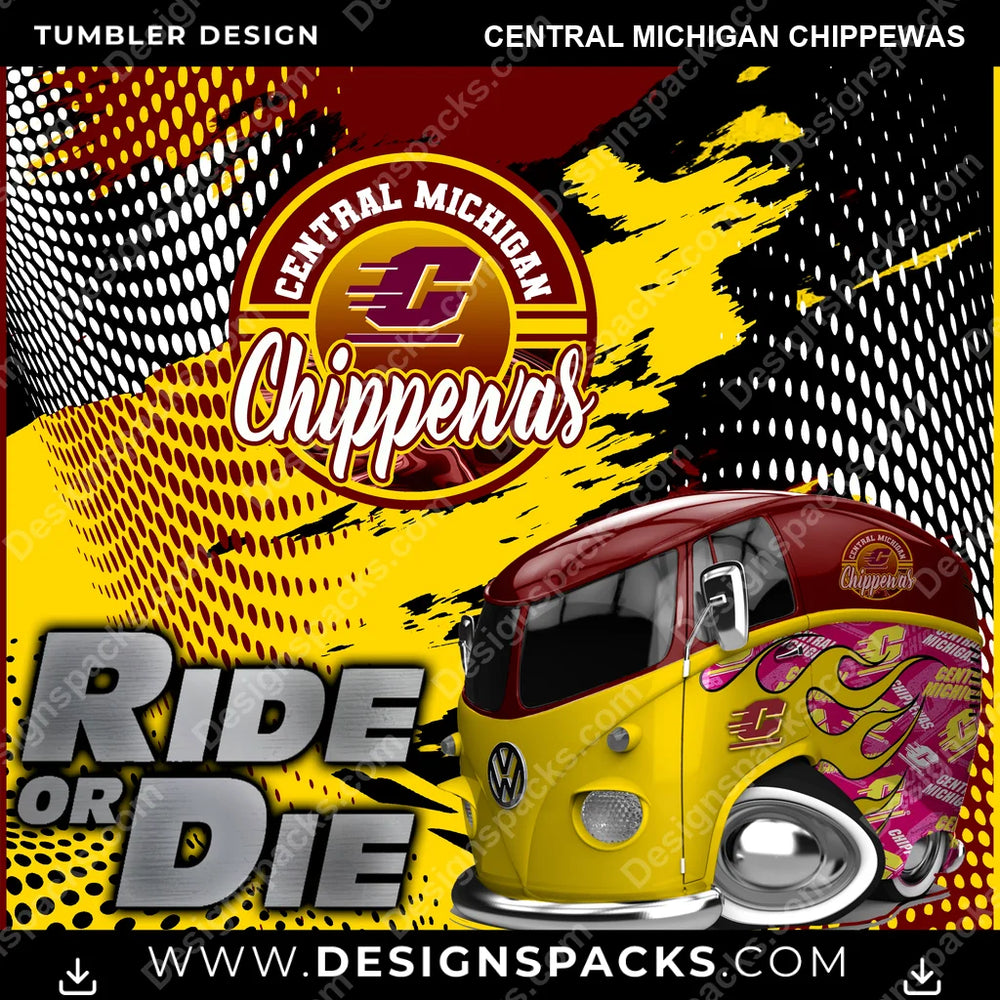 College Sport Ride or Die Central Michigan Chippewas NCAA College Sport Tumbler Digital Wrap Design Download