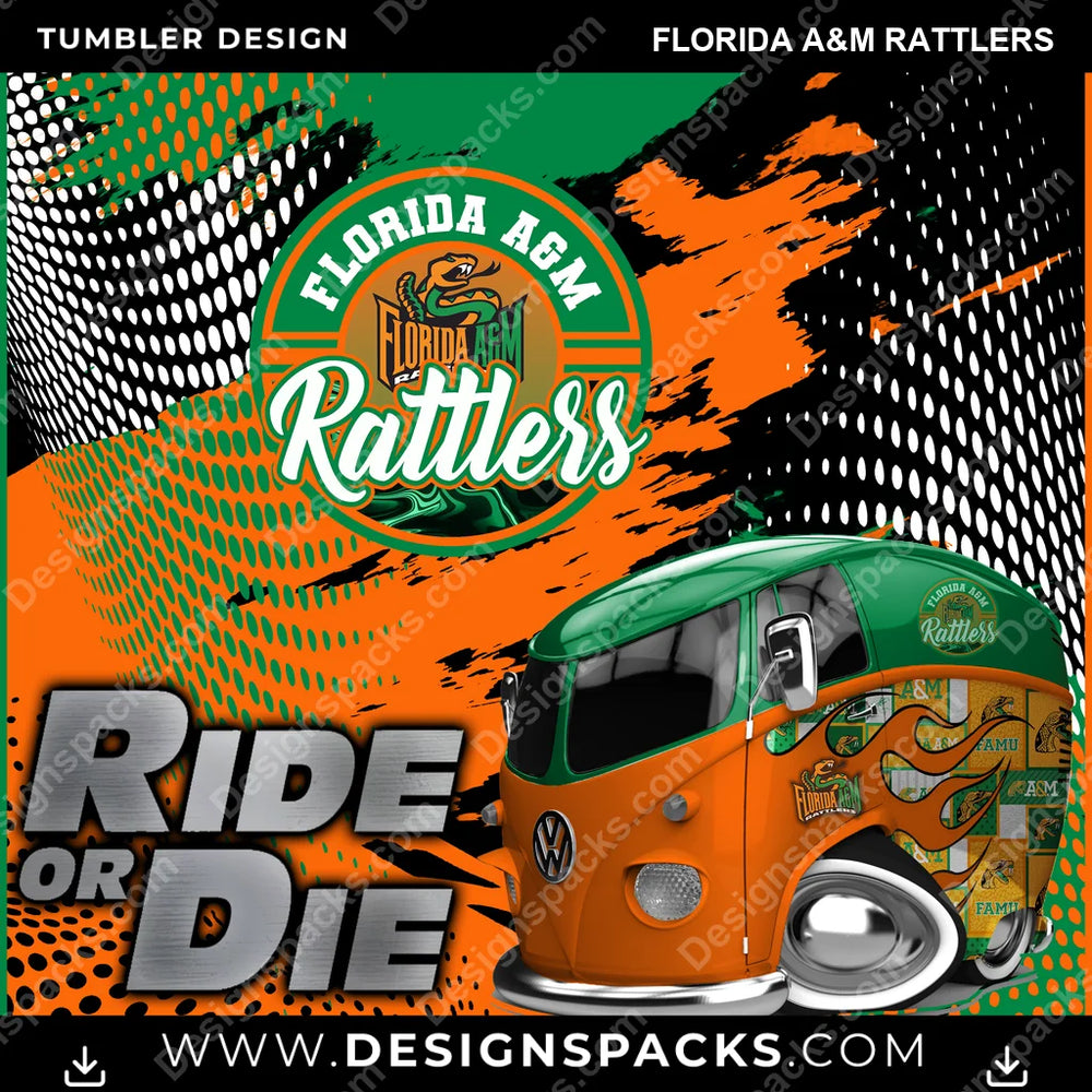 College Sport Ride or Die Florida A&M Rattlers NCAA College Sport Tumbler Digital Wrap Design Download