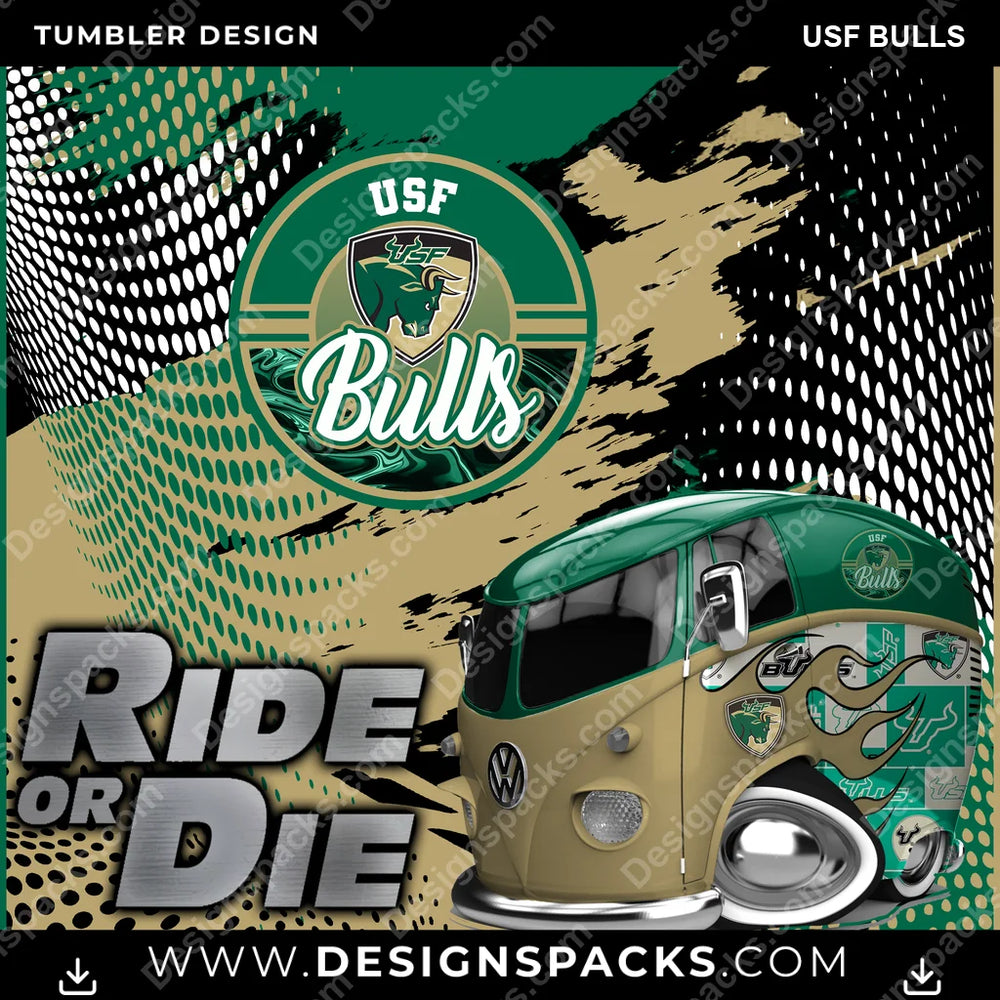 College Sport Ride or Die USF Bulls NCAA College Sport Tumbler Digital Wrap Design Download