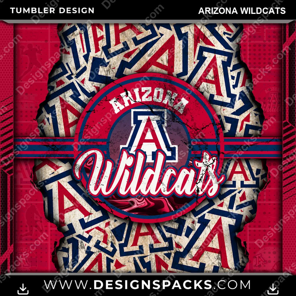 College Sport Ripped Arizona Wildcats NCAA College Sport Tumbler Digital Wrap Design Download