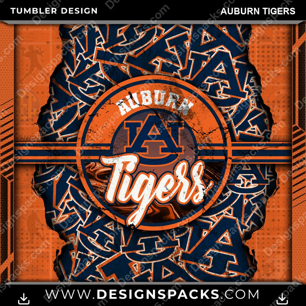 College Sport Ripped Auburn Tigers NCAA College Sport Tumbler Digital Wrap Design Download