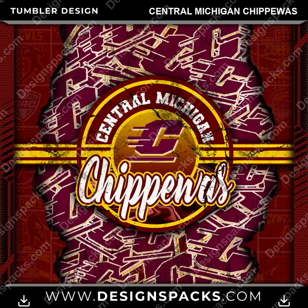 College Sport Ripped Central Michigan Chippewas NCAA College Sport Tumbler Digital Wrap Design Download