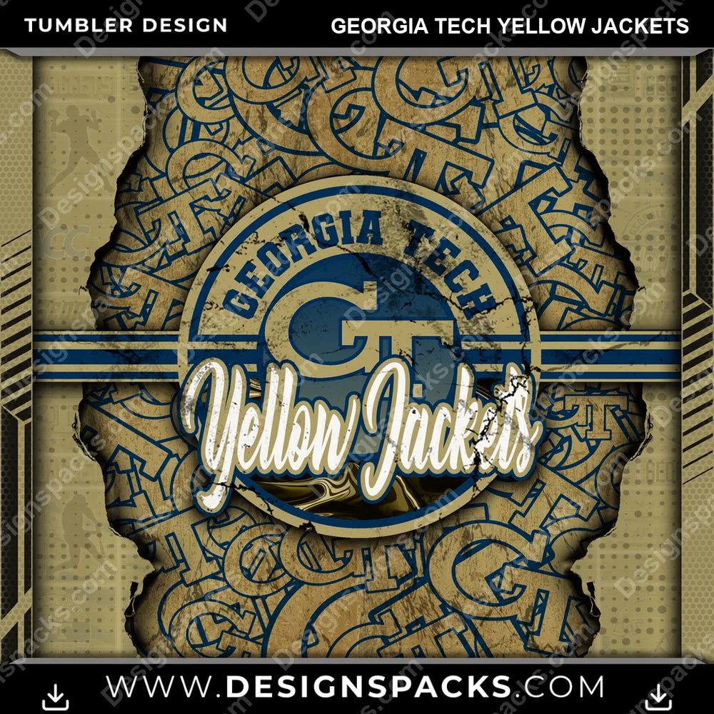 College Sport Ripped Georgia Tech Yellow Jackets NCAA College Sport Tumbler Digital Wrap Design Download