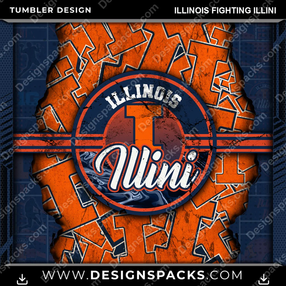 College Sport Ripped Illinois Fighting Illini NCAA College Sport Tumbler Digital Wrap Design Download