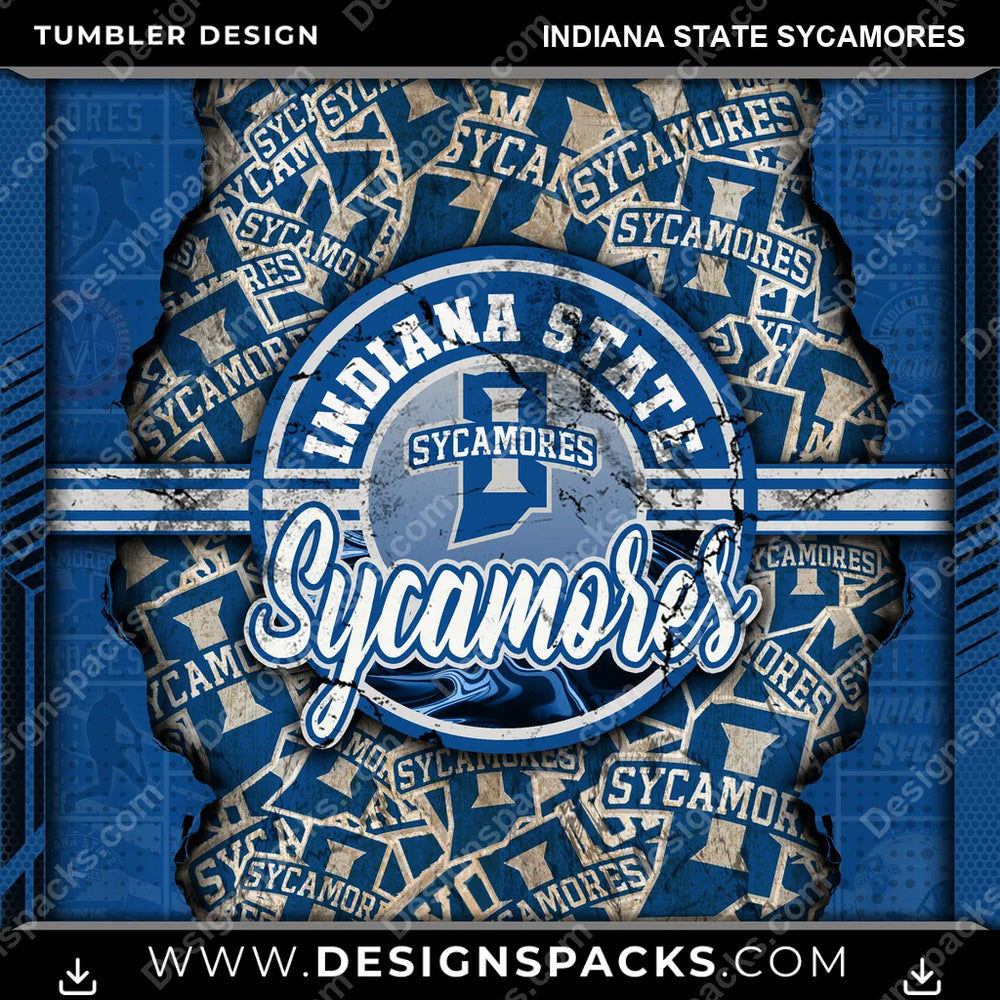College Sport Ripped Indiana State Sycamores NCAA College Sport Tumbler Digital Wrap Design Download