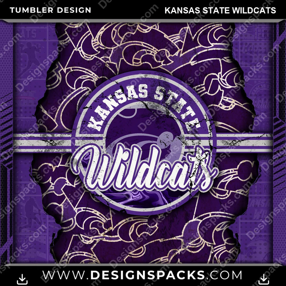 College Sport Ripped Kansas State Wildcats NCAA College Sport Tumbler Digital Wrap Design Download