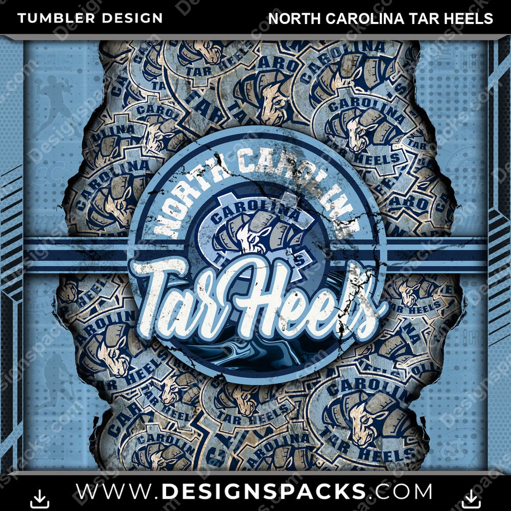 College Sport Ripped North Carolina Tar Heels NCAA College Sport Tumbler Digital Wrap Design Download