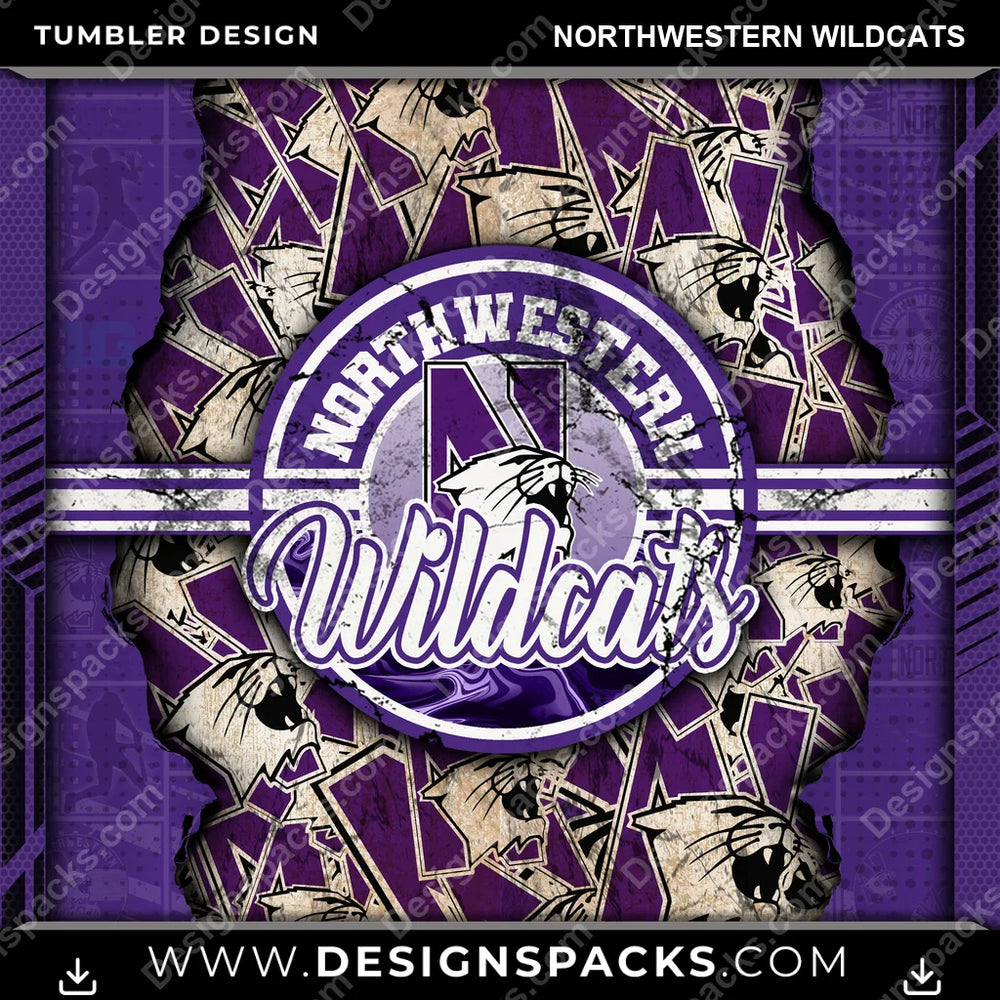College Sport Ripped Northwestern Wildcats NCAA College Sport Tumbler Digital Wrap Design Download