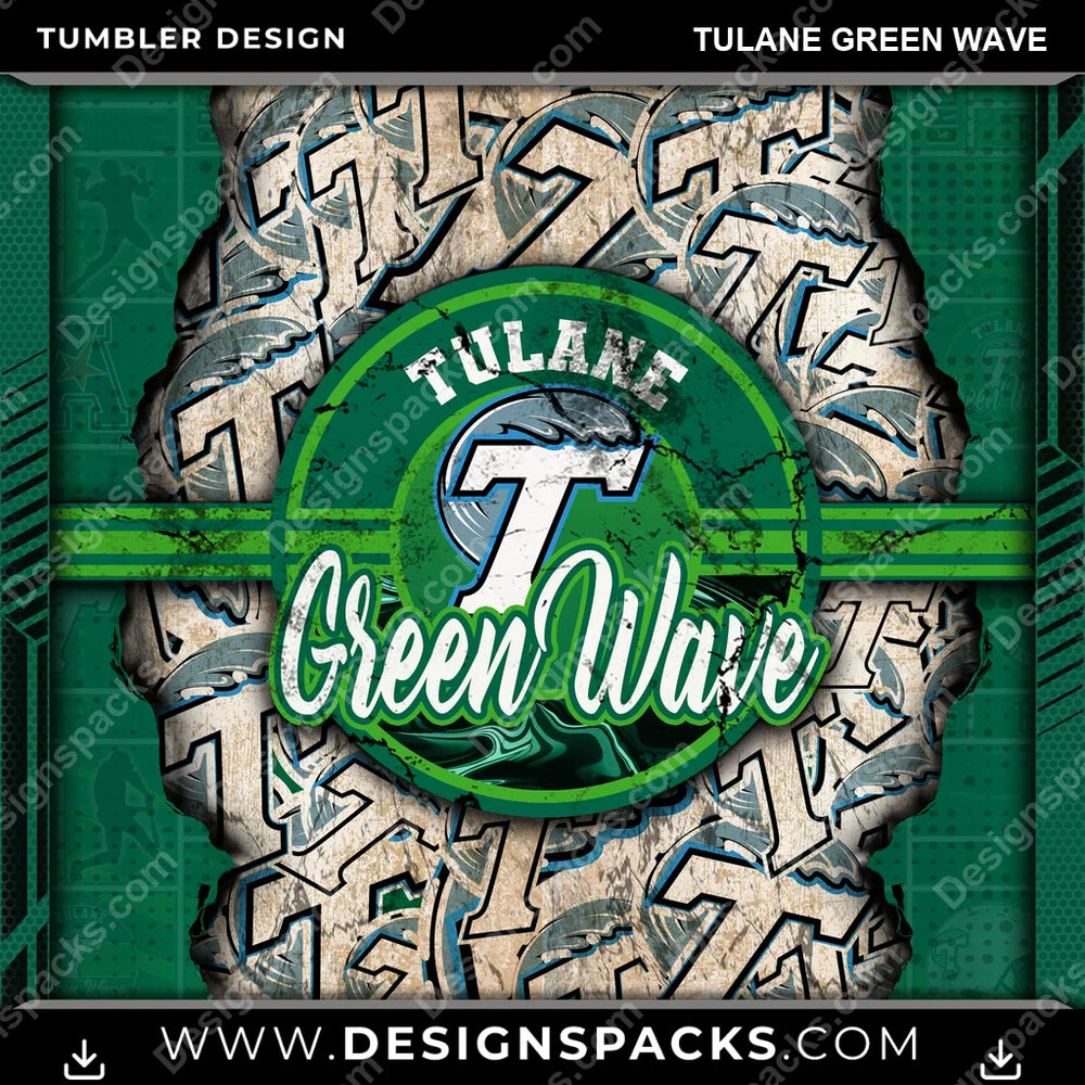 College Sport Ripped Tulane Green Wave NCAA College Sport Tumbler Digital Wrap Design Download