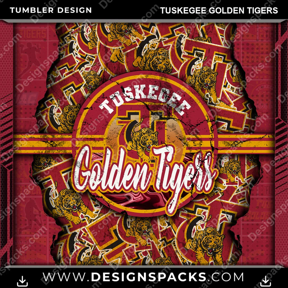 College Sport Ripped Tuskegee Golden Tigers NCAA College Sport Tumbler Digital Wrap Design Download