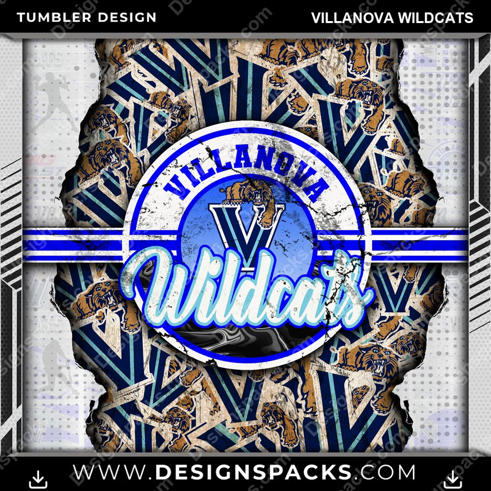 College Sport Ripped Villanova Wildcats NCAA College Sport Tumbler Digital Wrap Design Download
