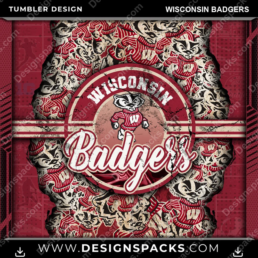 College Sport Ripped Wisconsin Badgers NCAA College Sport Tumbler Digital Wrap Design Download