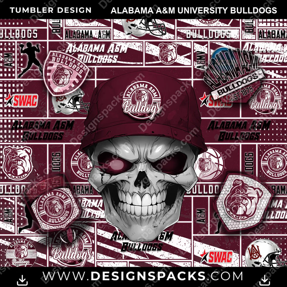 College Sport Skull Alabama A&M University Bulldogs NCAA College Sport Tumbler Digital Wrap Design Download