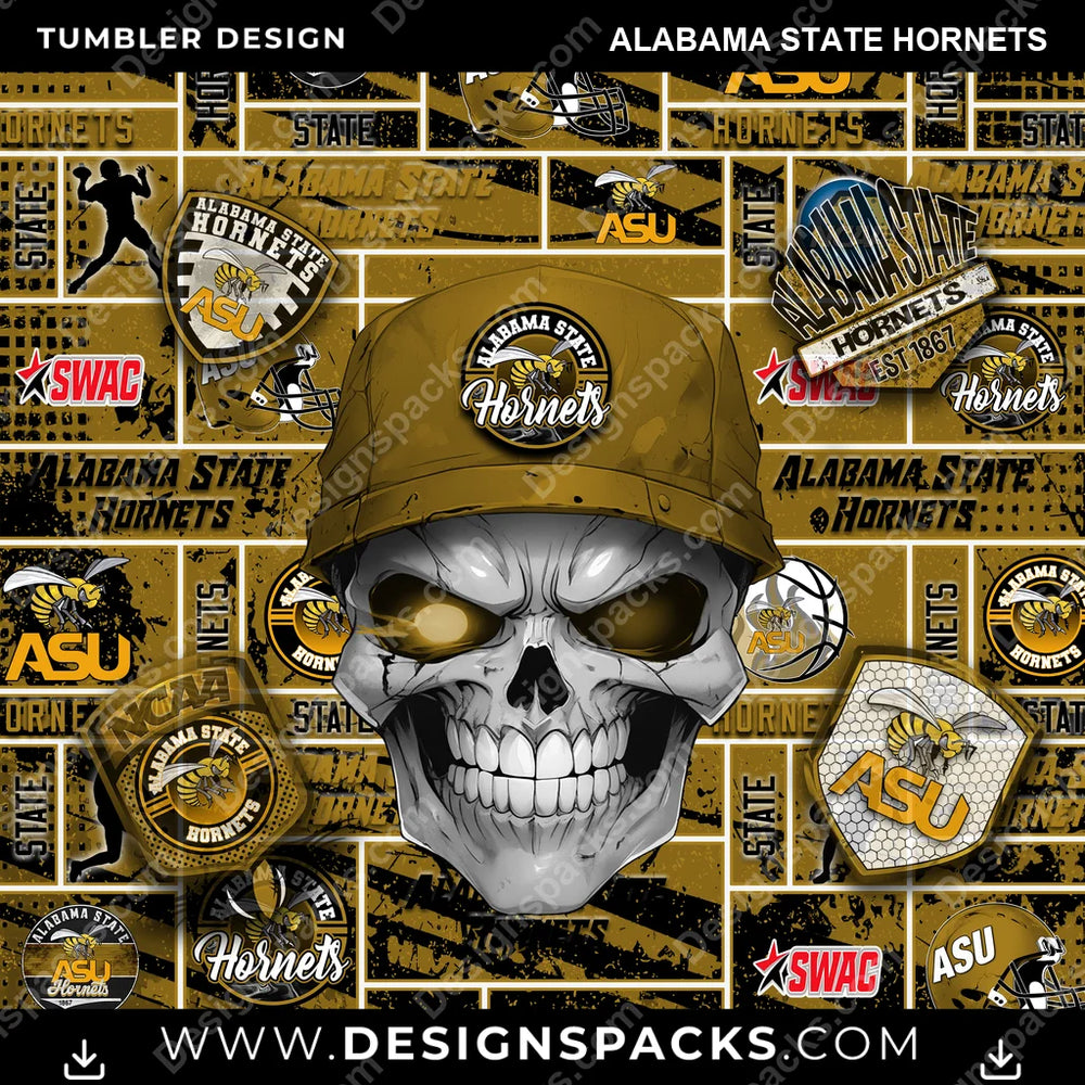 College Sport Skull Alabama State Hornets NCAA College Sport Tumbler Digital Wrap Design Download