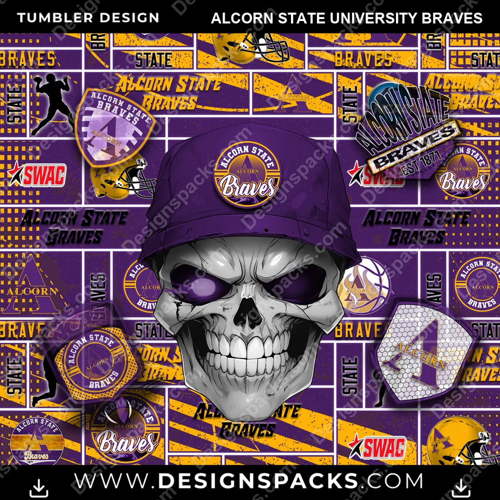 College Sport Skull Alcorn State University Braves NCAA College Sport Tumbler Digital Wrap Design Download
