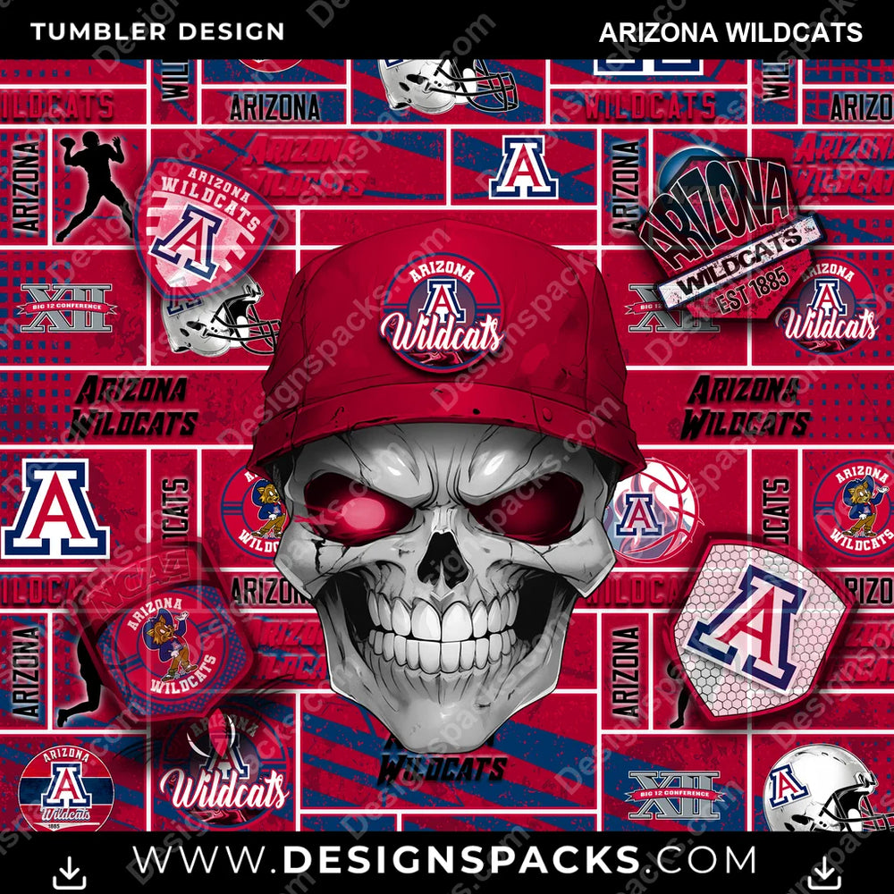 College Sport Skull Arizona Wildcats NCAA College Sport Tumbler Digital Wrap Design Download