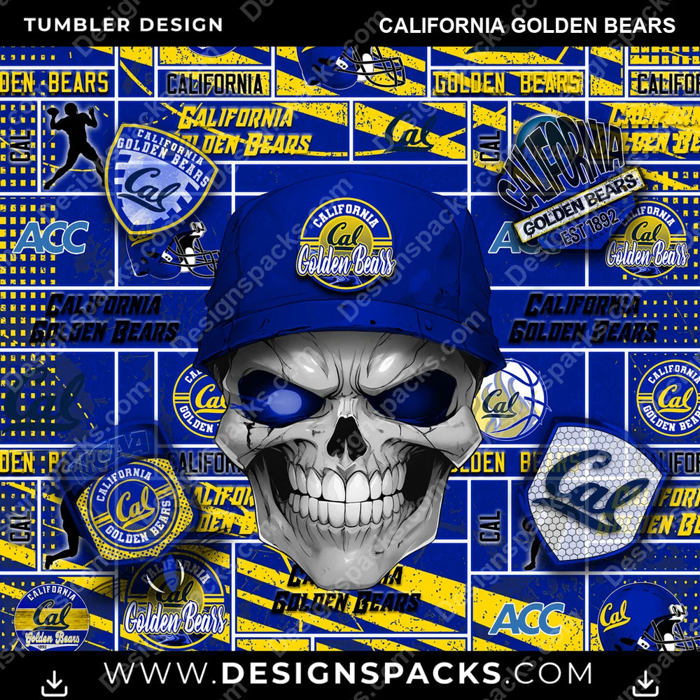 College Sport Skull California Golden Bears NCAA College Sport Tumbler Digital Wrap Design Download
