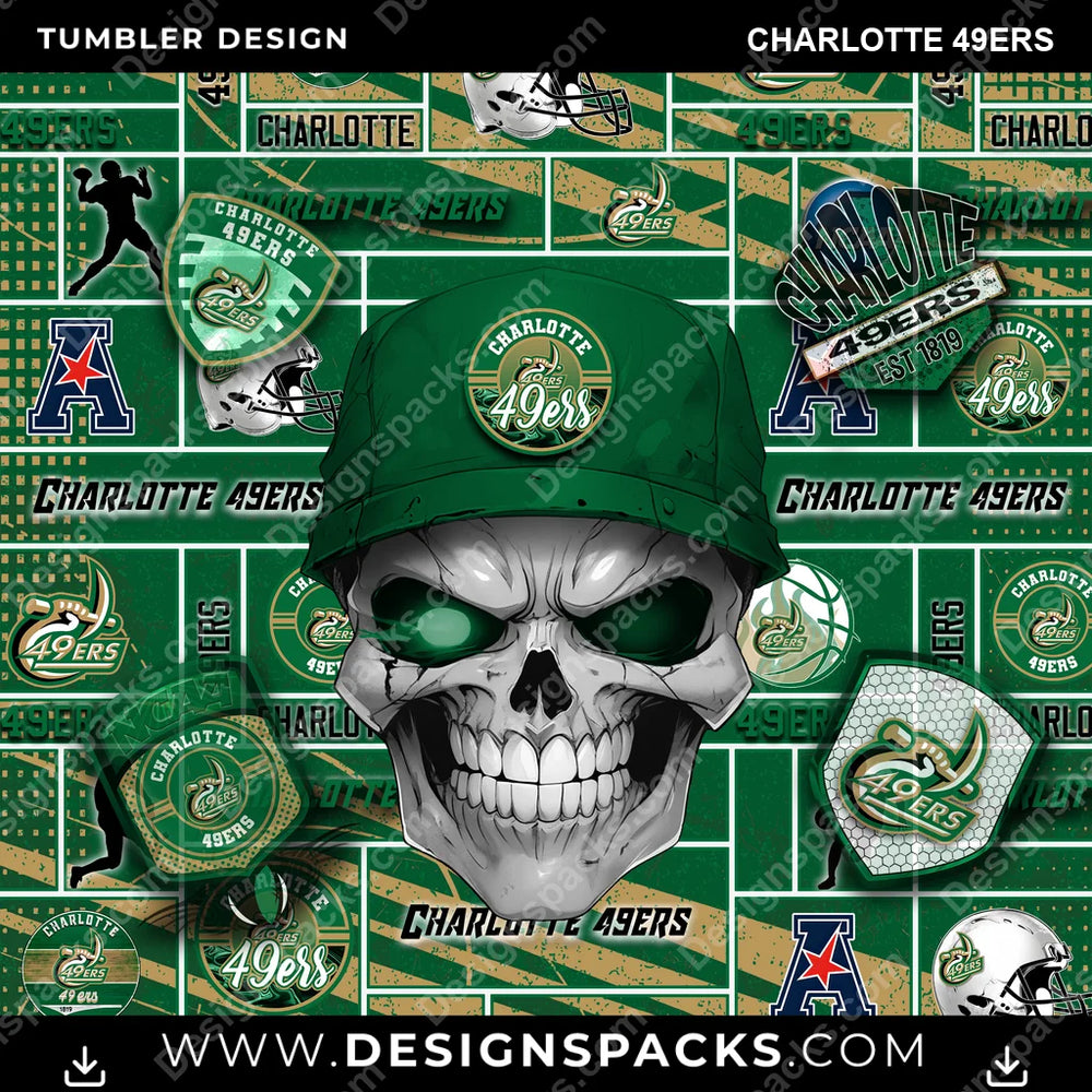 College Sport Skull Charlotte 49ers NCAA College Sport Tumbler Digital Wrap Design Download