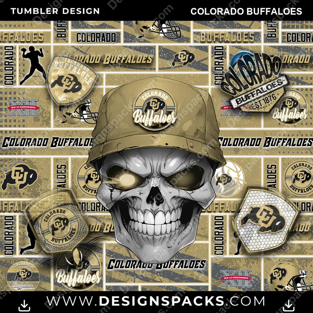College Sport Skull Colorado Buffaloes NCAA College Sport Tumbler Digital Wrap Design Download