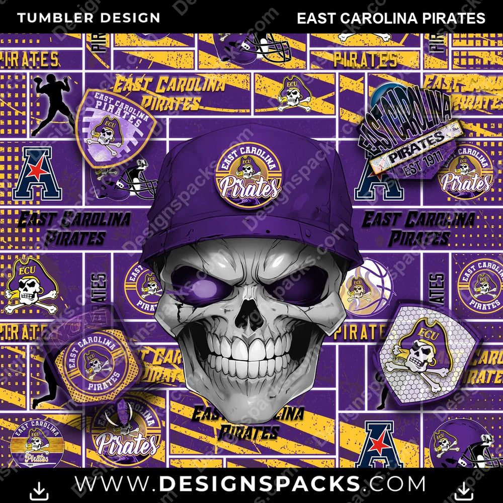 College Sport Skull East Carolina Pirates NCAA College Sport Tumbler Digital Wrap Design Download