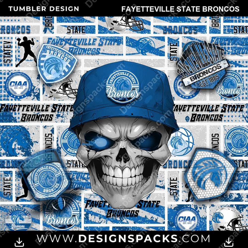 College Sport Skull Fayetteville State Broncos NCAA College Sport Tumbler Digital Wrap Design Download
