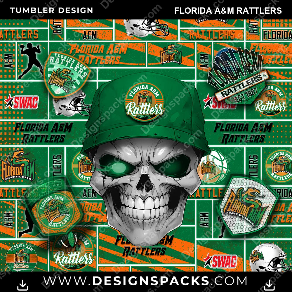 College Sport Skull Florida A&M Rattlers NCAA College Sport Tumbler Digital Wrap Design Download