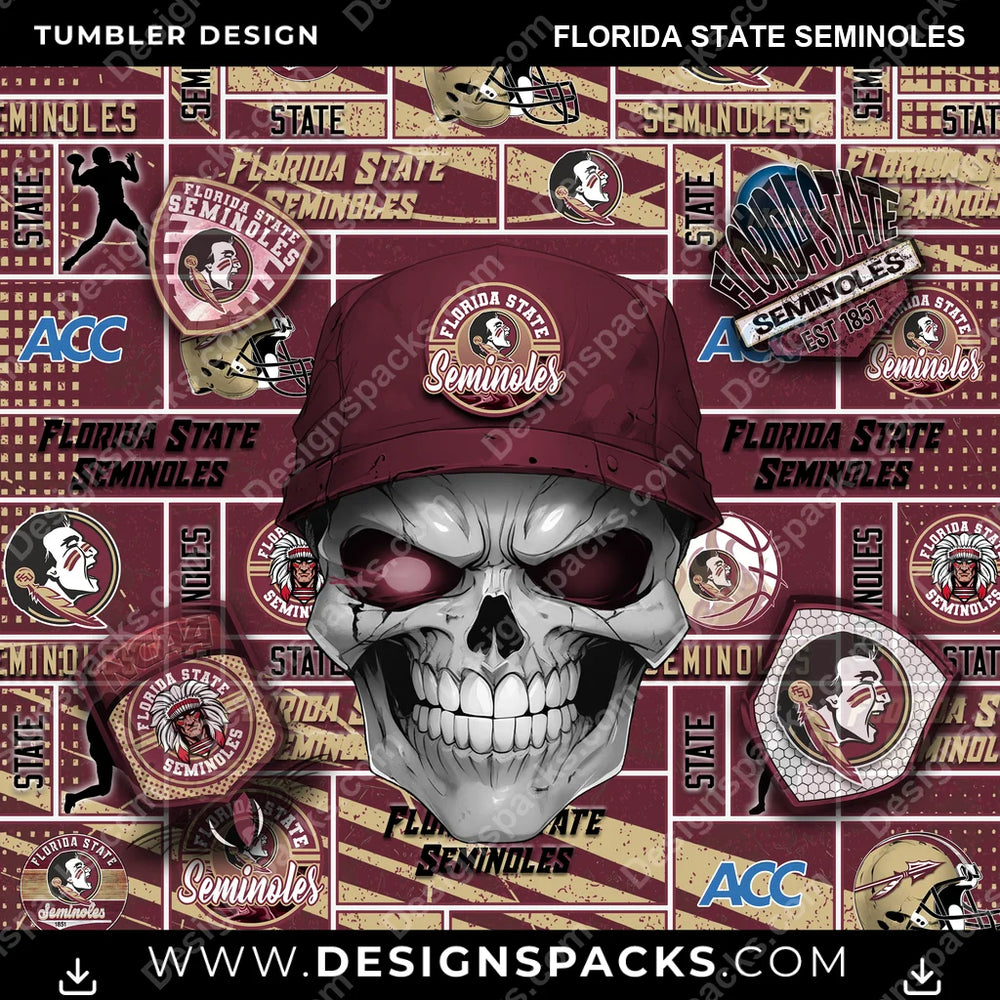College Sport Skull Florida State Seminoles NCAA College Sport Tumbler Digital Wrap Design Download