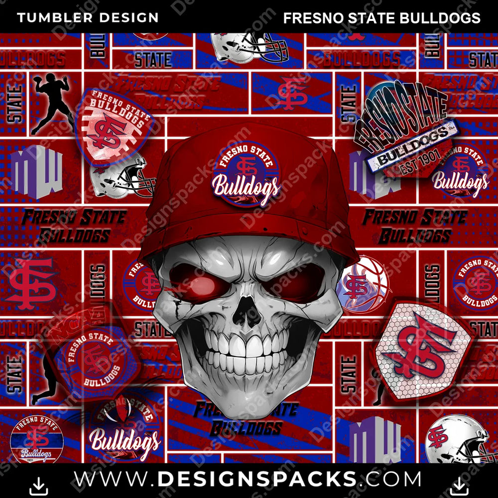 College Sport Skull Fresno State Bulldogs NCAA College Sport Tumbler Digital Wrap Design Download