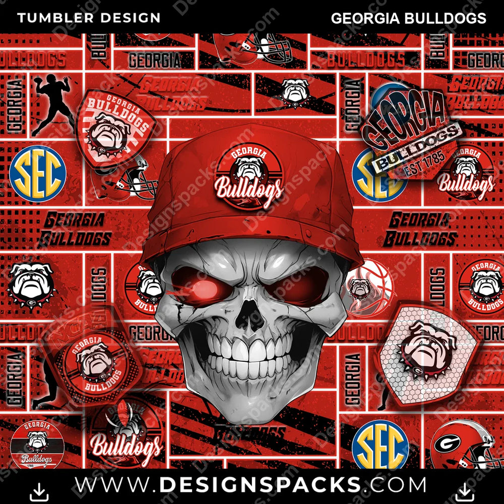 College Sport Skull Georgia Bulldogs NCAA College Sport Tumbler Digital Wrap Design Download