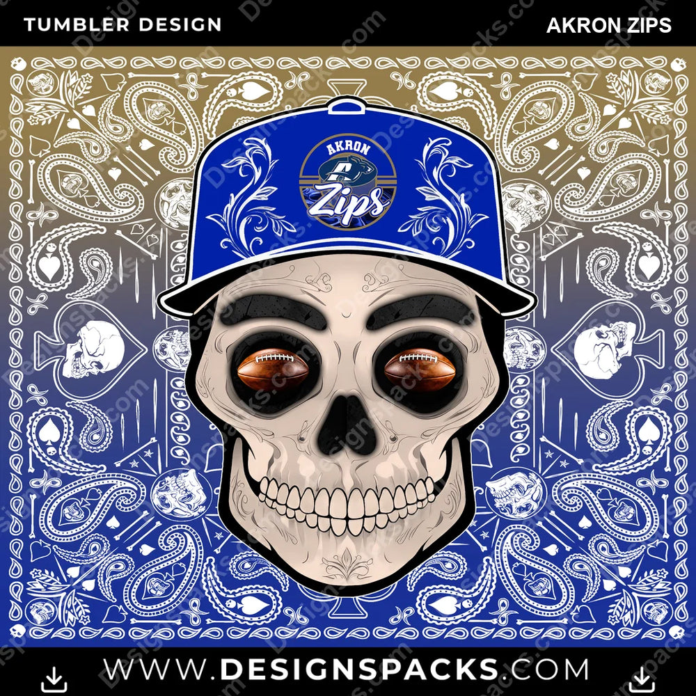College Sport Skull Handkerchief Akron Zips NCAA College Sport Tumbler Digital Wrap Design Download