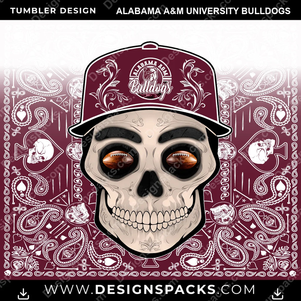 College Sport Skull Handkerchief Alabama A&M University Bulldogs NCAA College Sport Tumbler Digital Wrap Design Download