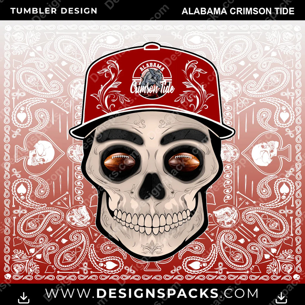 College Sport Skull Handkerchief Alabama Crimson Tide NCAA College Sport Tumbler Digital Wrap Design Download