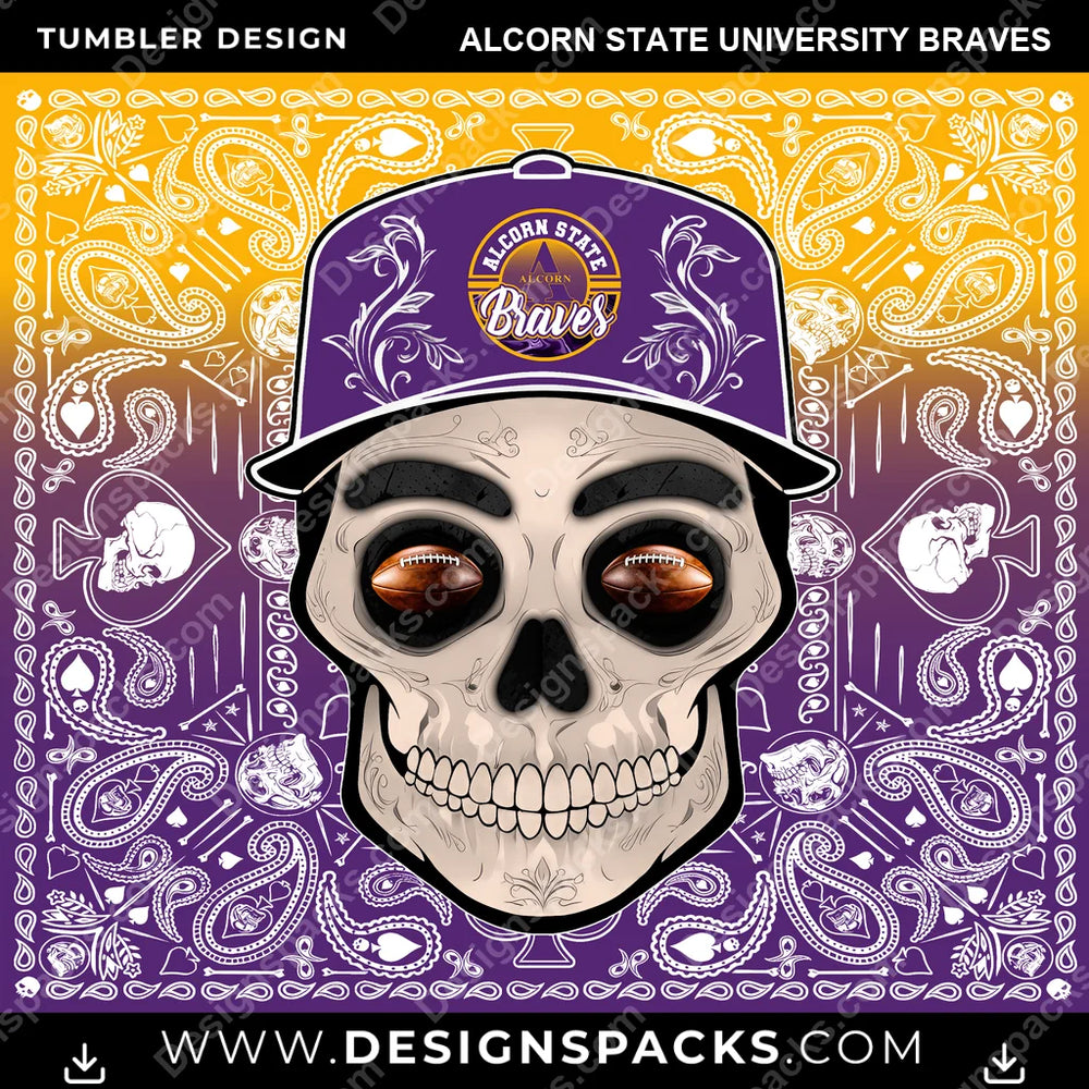 College Sport Skull Handkerchief Alcorn State University Braves NCAA College Sport Tumbler Digital Wrap Design Download
