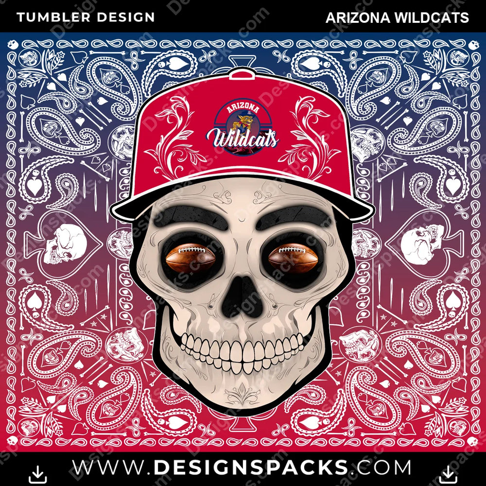 College Sport Skull Handkerchief Arizona Wildcats NCAA College Sport Tumbler Digital Wrap Design Download