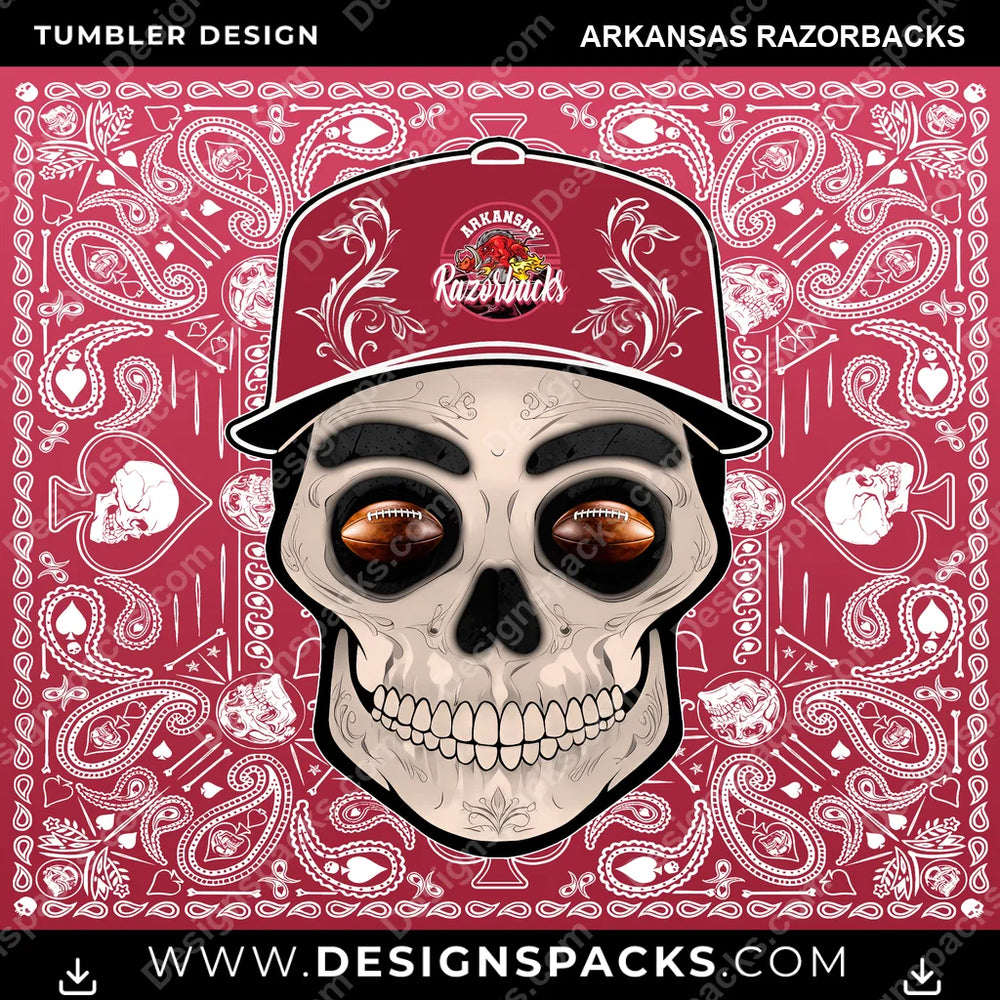 College Sport Skull Handkerchief Arkansas Razorbacks NCAA College Sport Tumbler Digital Wrap Design Download