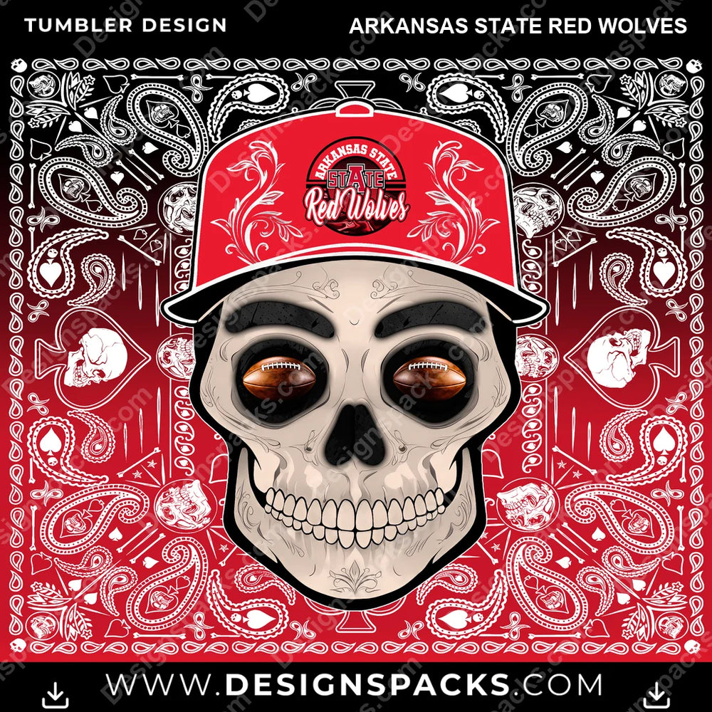 College Sport Skull Handkerchief Arkansas State Red Wolves NCAA College Sport Tumbler Digital Wrap Design Download