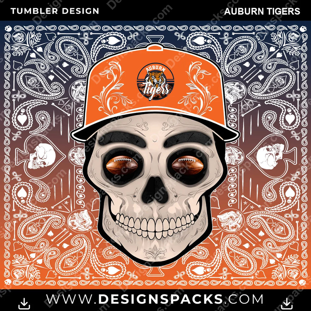 College Sport Skull Handkerchief Auburn Tigers NCAA College Sport Tumbler Digital Wrap Design Download