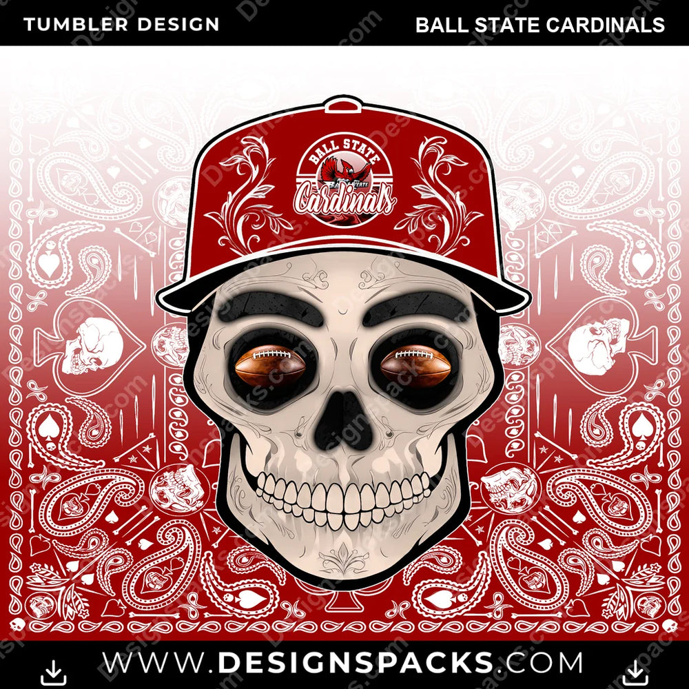 College Sport Skull Handkerchief Ball State Cardinals NCAA College Sport Tumbler Digital Wrap Design Download