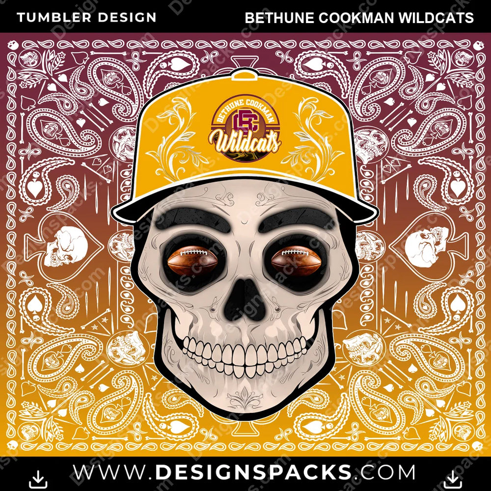 College Sport Skull Handkerchief Bethune Cookman Wildcats NCAA College Sport Tumbler Digital Wrap Design Download