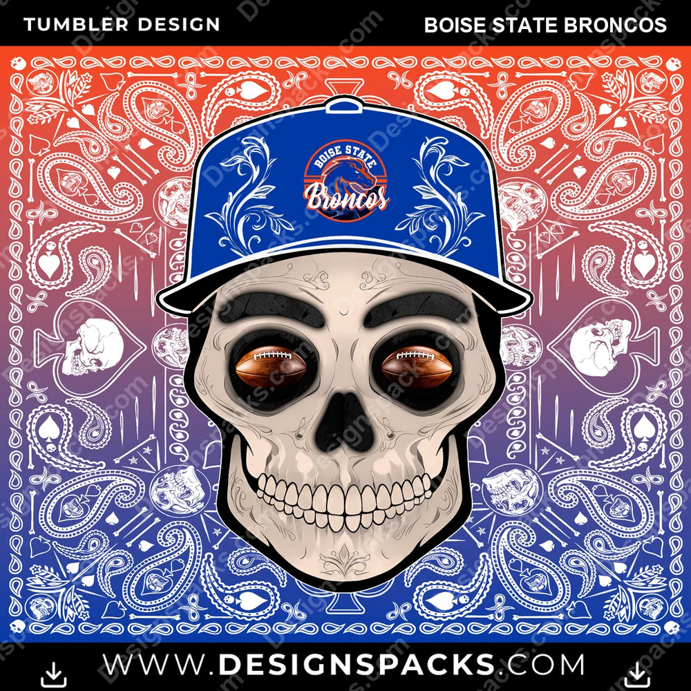 College Sport Skull Handkerchief Boise State Broncos NCAA College Sport Tumbler Digital Wrap Design Download
