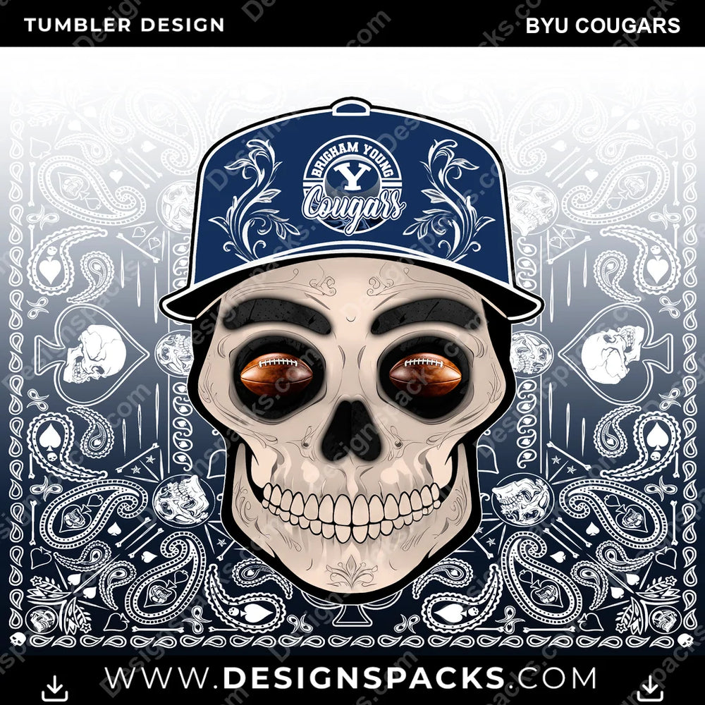 College Sport Skull Handkerchief BYU Cougars NCAA College Sport Tumbler Digital Wrap Design Download