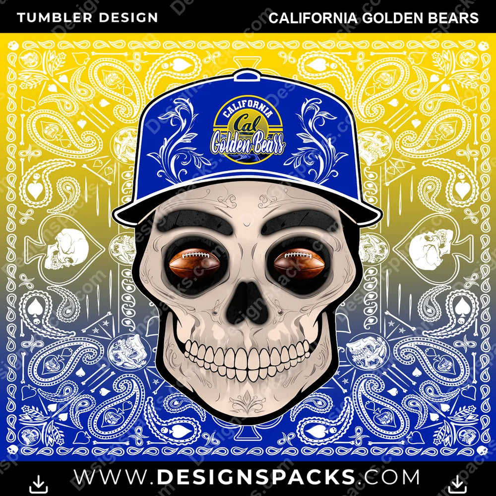 College Sport Skull Handkerchief California Golden Bears NCAA College Sport Tumbler Digital Wrap Design Download