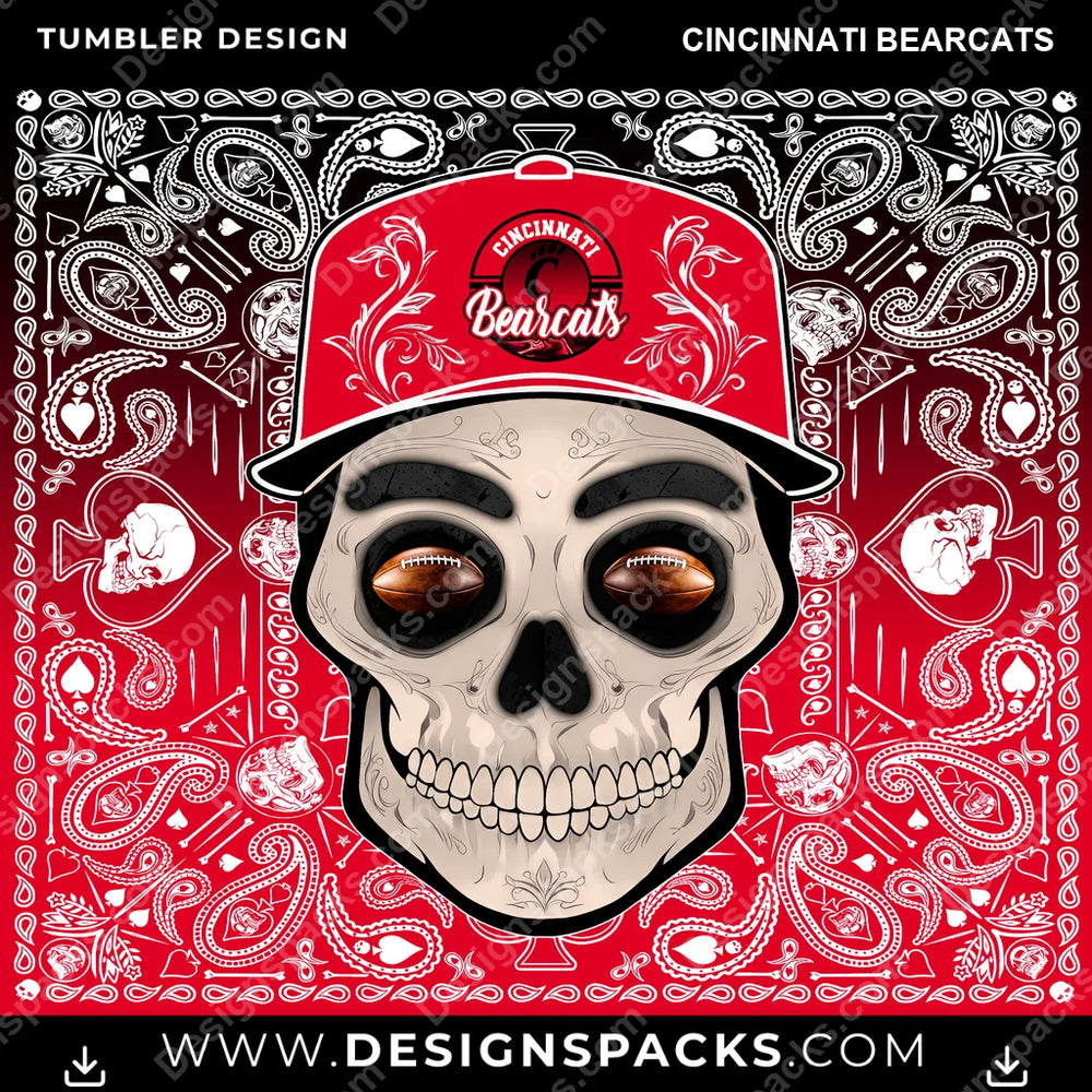 College Sport Skull Handkerchief Cincinnati Bearcats NCAA College Sport Tumbler Digital Wrap Design Download